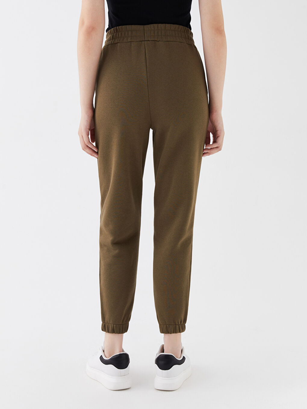 Haki Kadın Beli Lastikli Düz Jogger Eşofman Altı-3