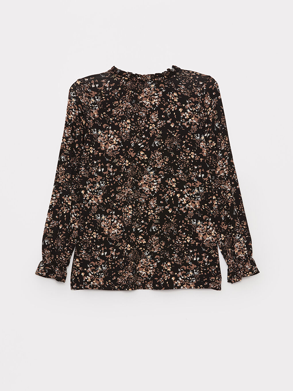 Siyah Bağlamalı Yaka Desenli Uzun Kollu Kadın Bluz-6