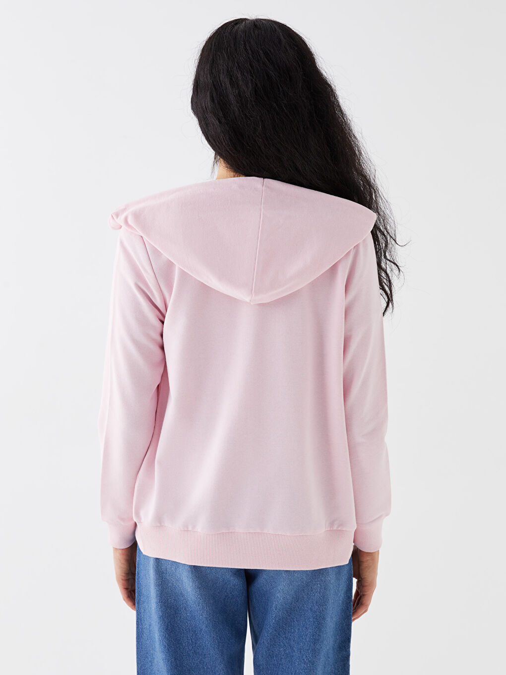 Pembe Kapüşonlu Düz Uzun Kollu Kadın Spor Hırka-4