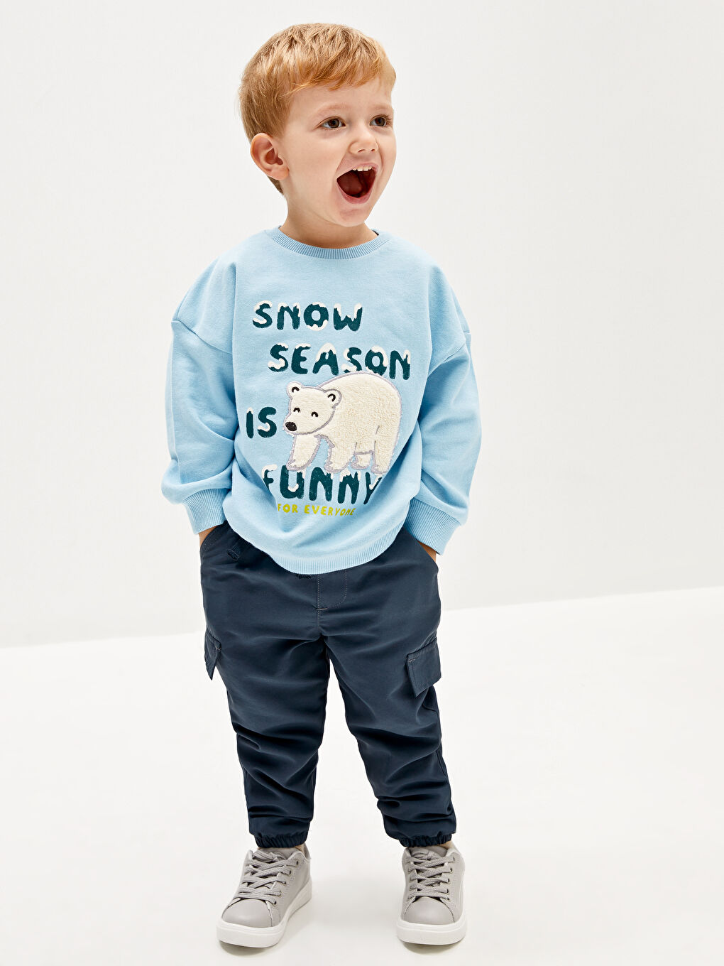 LCW baby Açık Mavi Bisiklet Yaka Uzun Kollu Baskılı Erkek Bebek Sweatshirt - 2