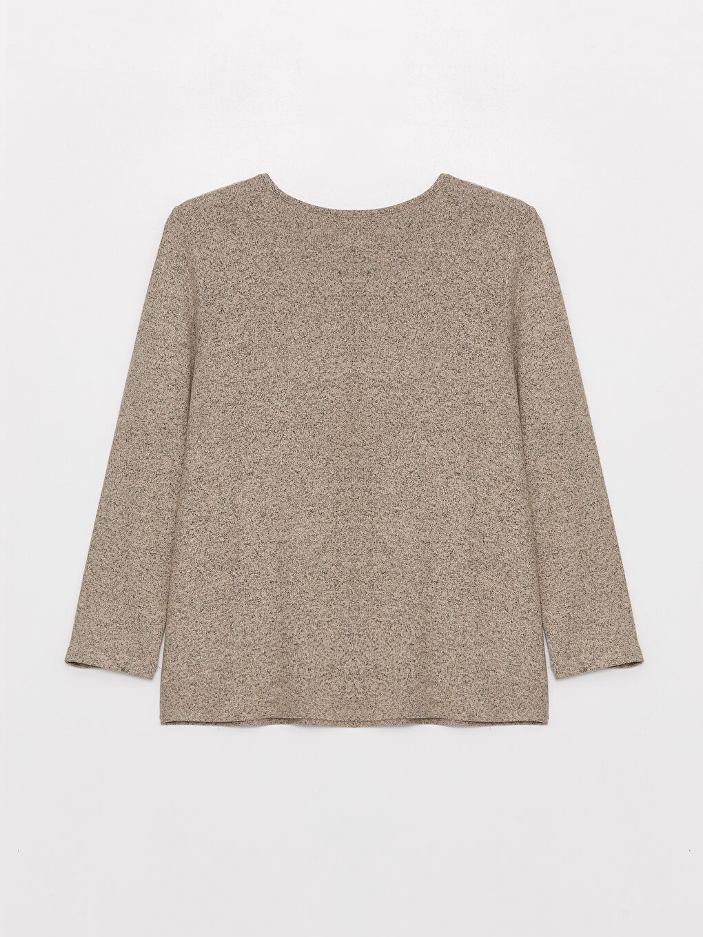 Bej Bisiklet Yaka Baskılı Uzun Kollu Kadın Bluz-6