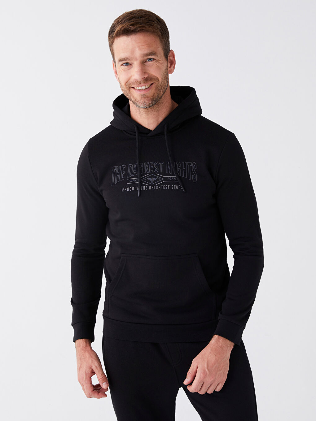 LCWAIKIKI Classic Siyah Uzun Kollu Baskılı Erkek Hoodie