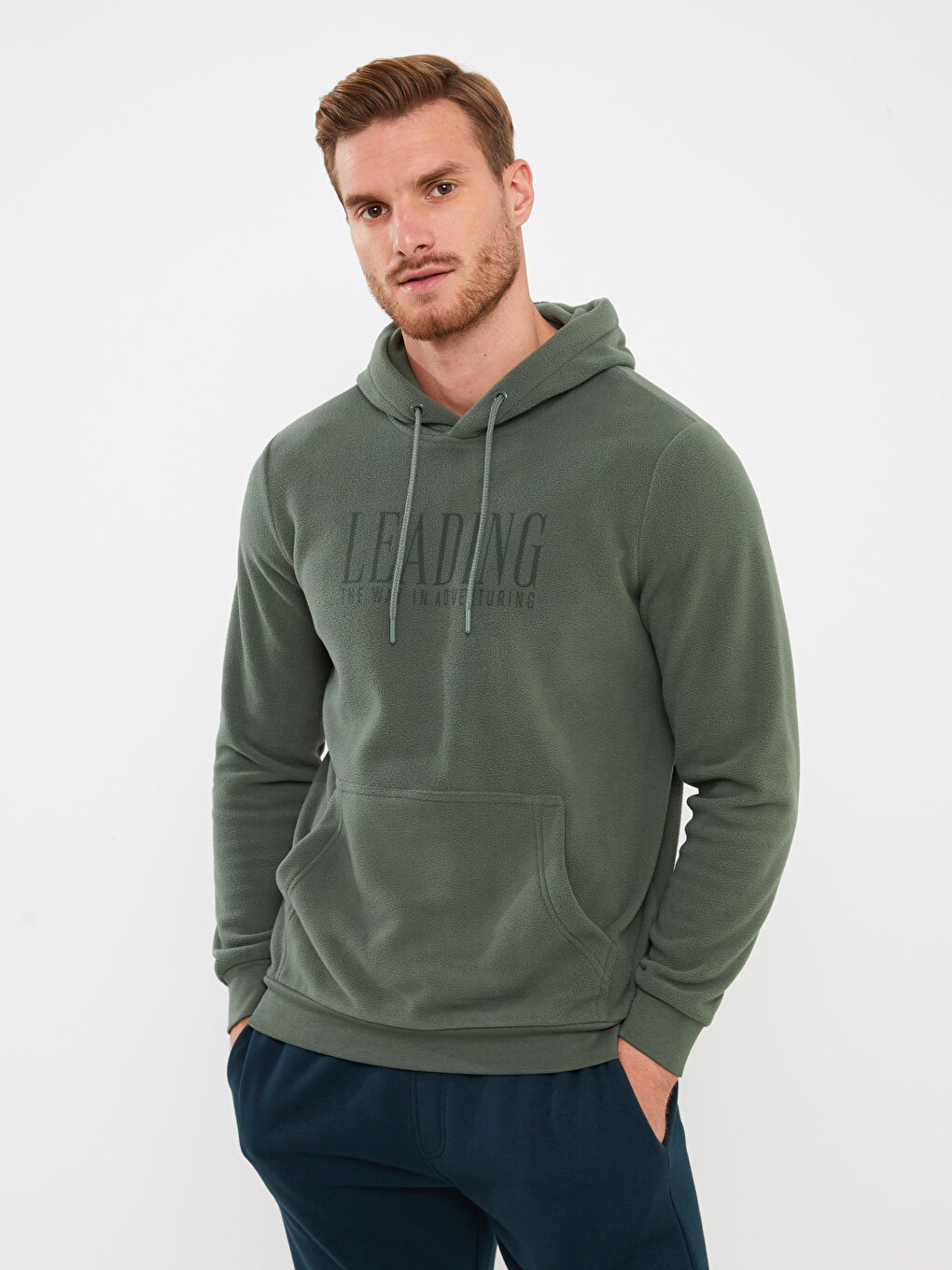 LCWAIKIKI Classic Yeşil Uzun Kollu Baskılı Polar Erkek Hoodie