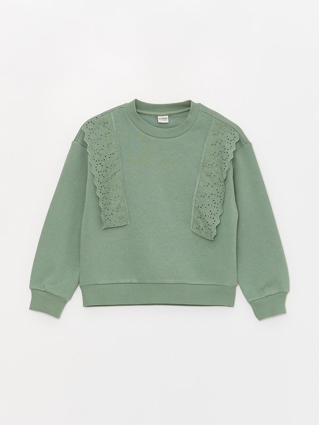 LCW Kids Nane Yeşili Bisiklet Yaka Fisto Detaylı Uzun Kollu Kız Çocuk Sweatshirt - 3