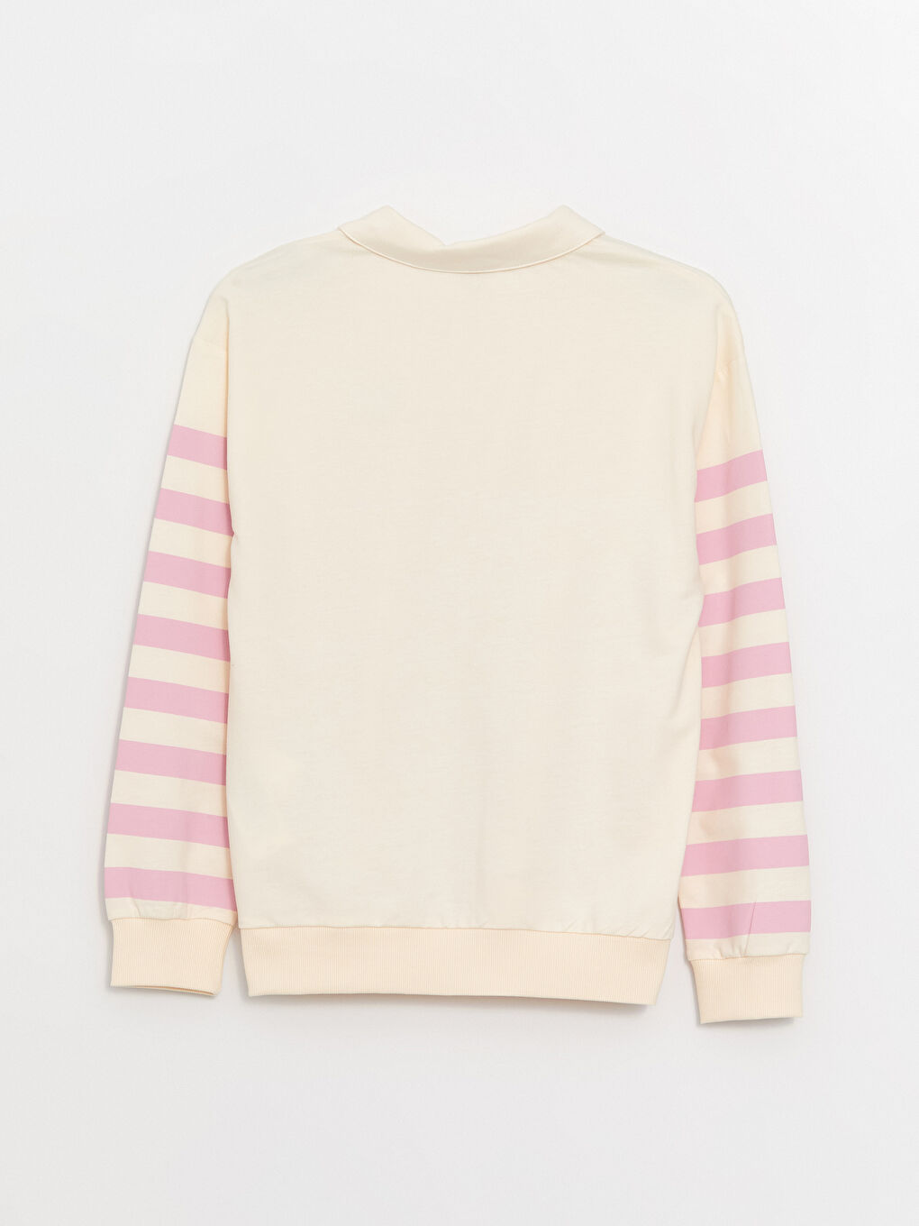 Ekru Polo Yaka Çizgili Uzun Kollu Kız Çocuk Sweatshirt-5