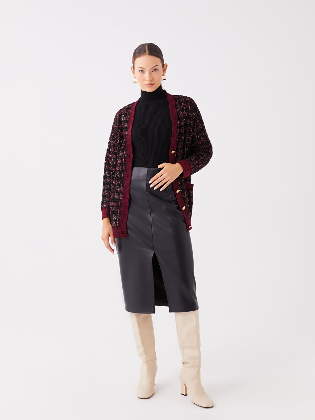 Beli Fermuarlı Deri Görünümlü Kadın Etek