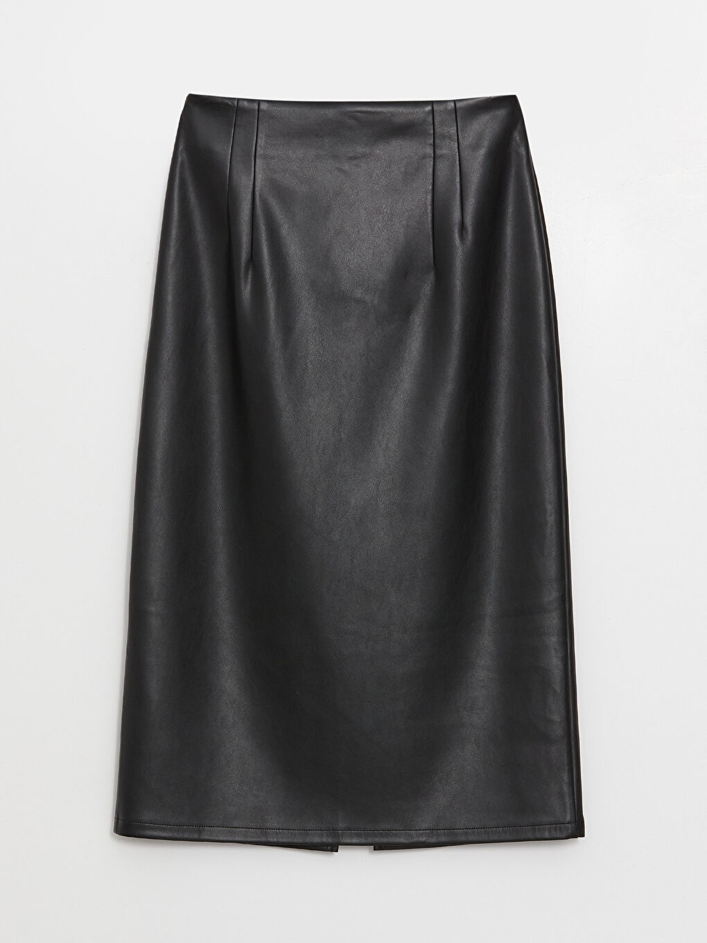 Beli Fermuarlı Deri Görünümlü Kadın Etek-4