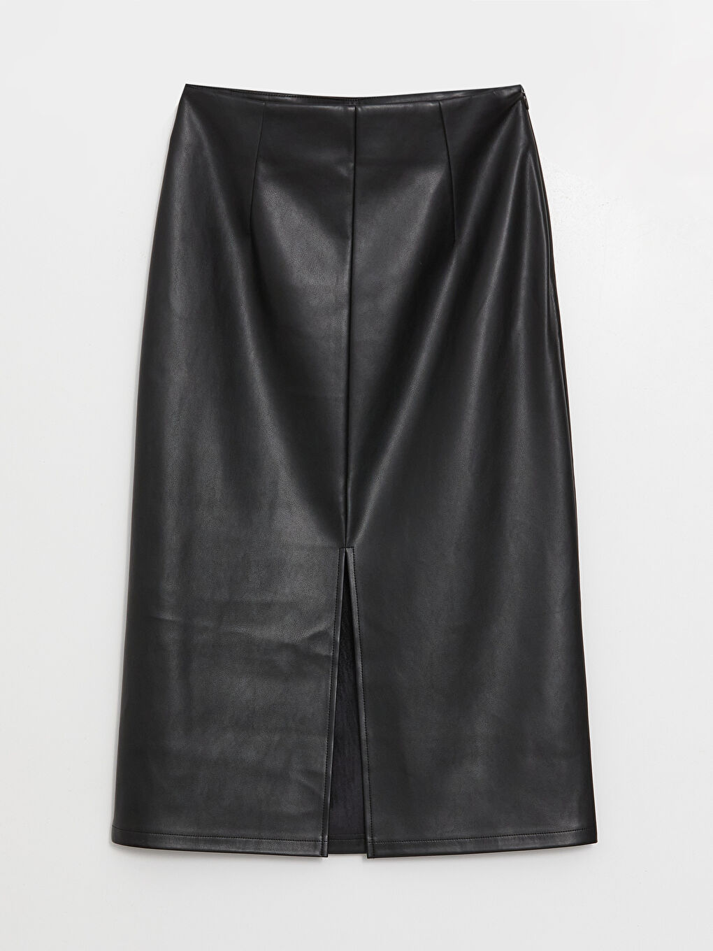 Beli Fermuarlı Deri Görünümlü Kadın Etek-5