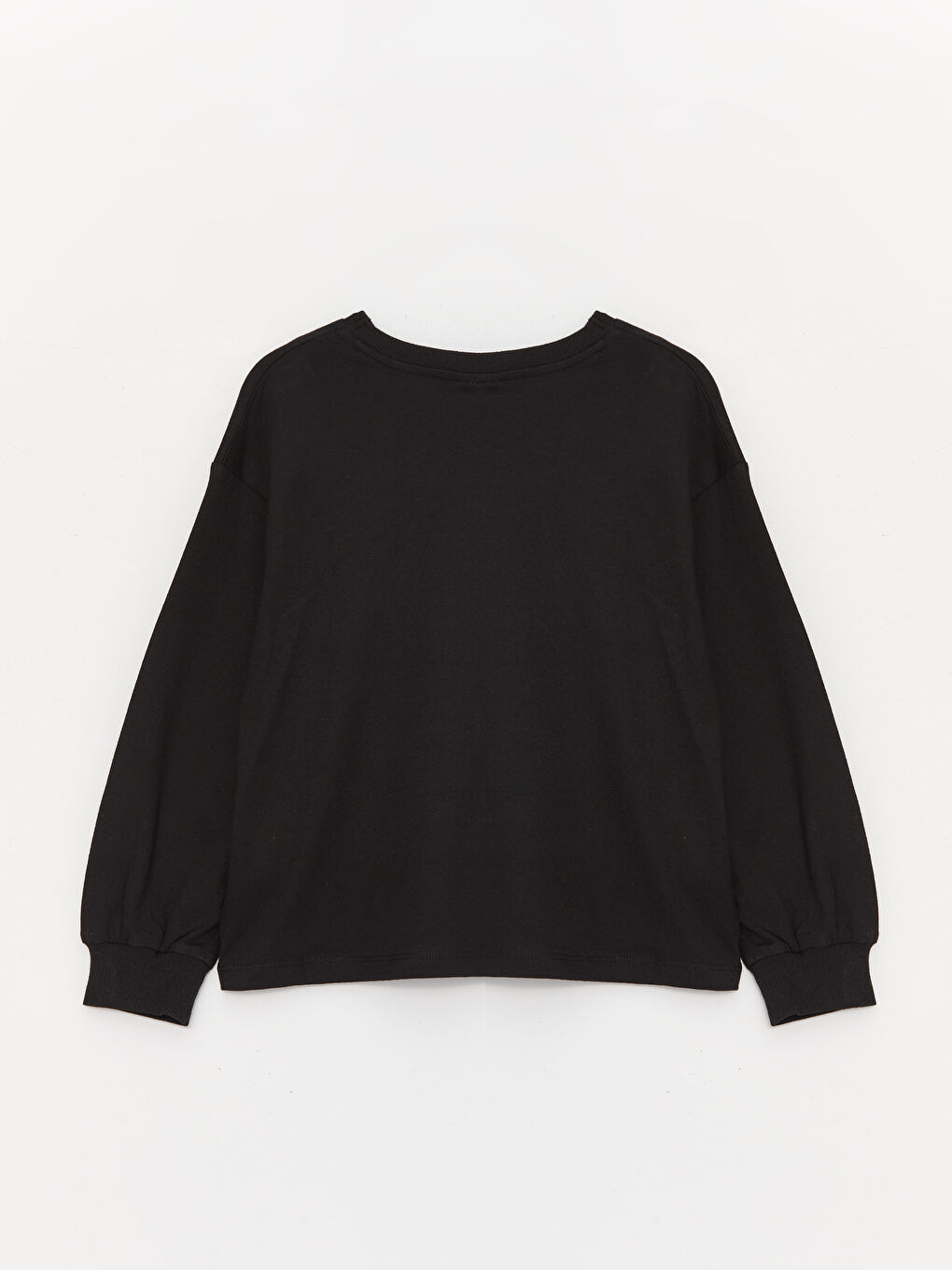 Siyah Bisiklet Yaka Baskılı Uzun Kollu Kız Çocuk Tişört-1