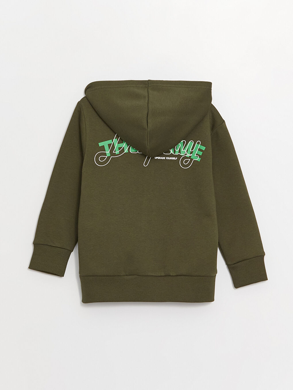 LCW Kids Haki Kapüşonlu Baskılı Uzun Kollu Erkek Çocuk Fermuarlı Sweatshirt - 2