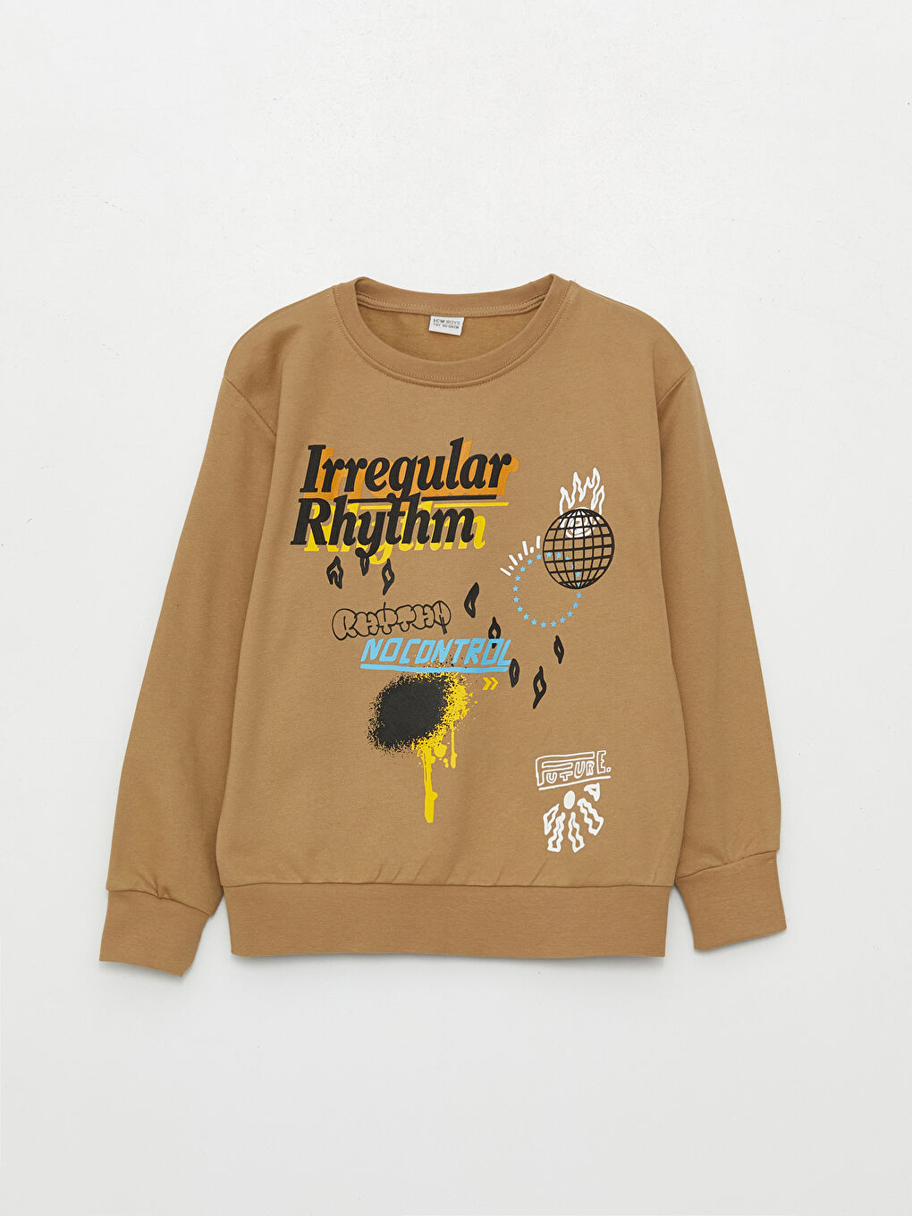 LCW Kids Koyu Bej Bisiklet Yaka Baskılı Uzun Kollu Erkek Çocuk Sweatshirt - 2