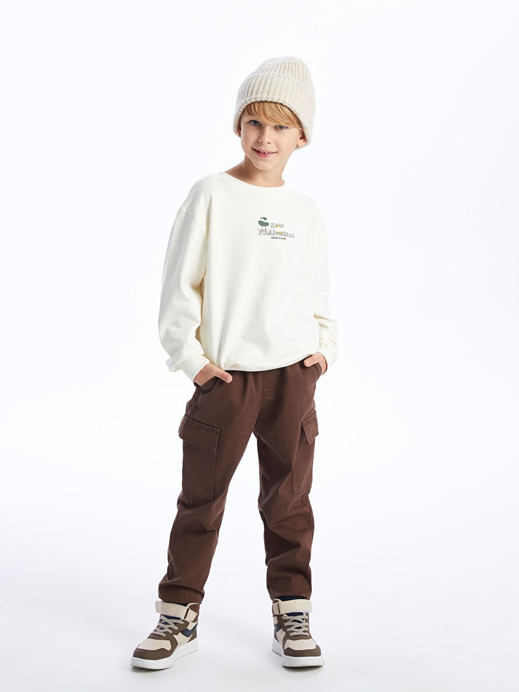 LCW Kids Ekru Rahat Kalıp Bisiklet Yaka Baskılı Erkek Çocuk Sweatshirt - 2