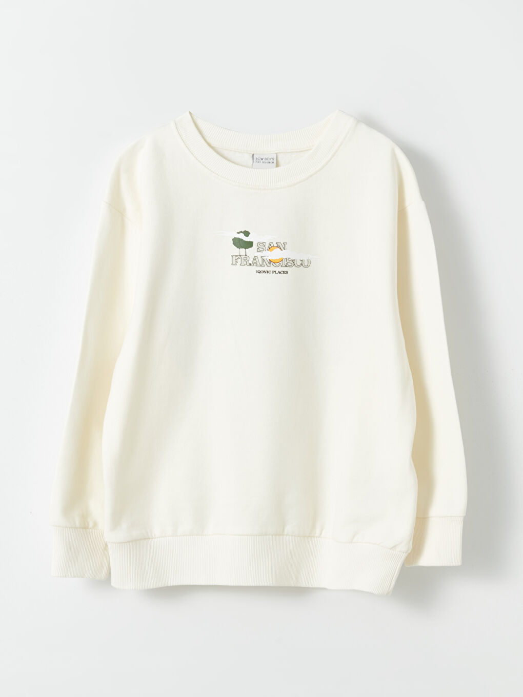 LCW Kids Ekru Rahat Kalıp Bisiklet Yaka Baskılı Erkek Çocuk Sweatshirt - 3