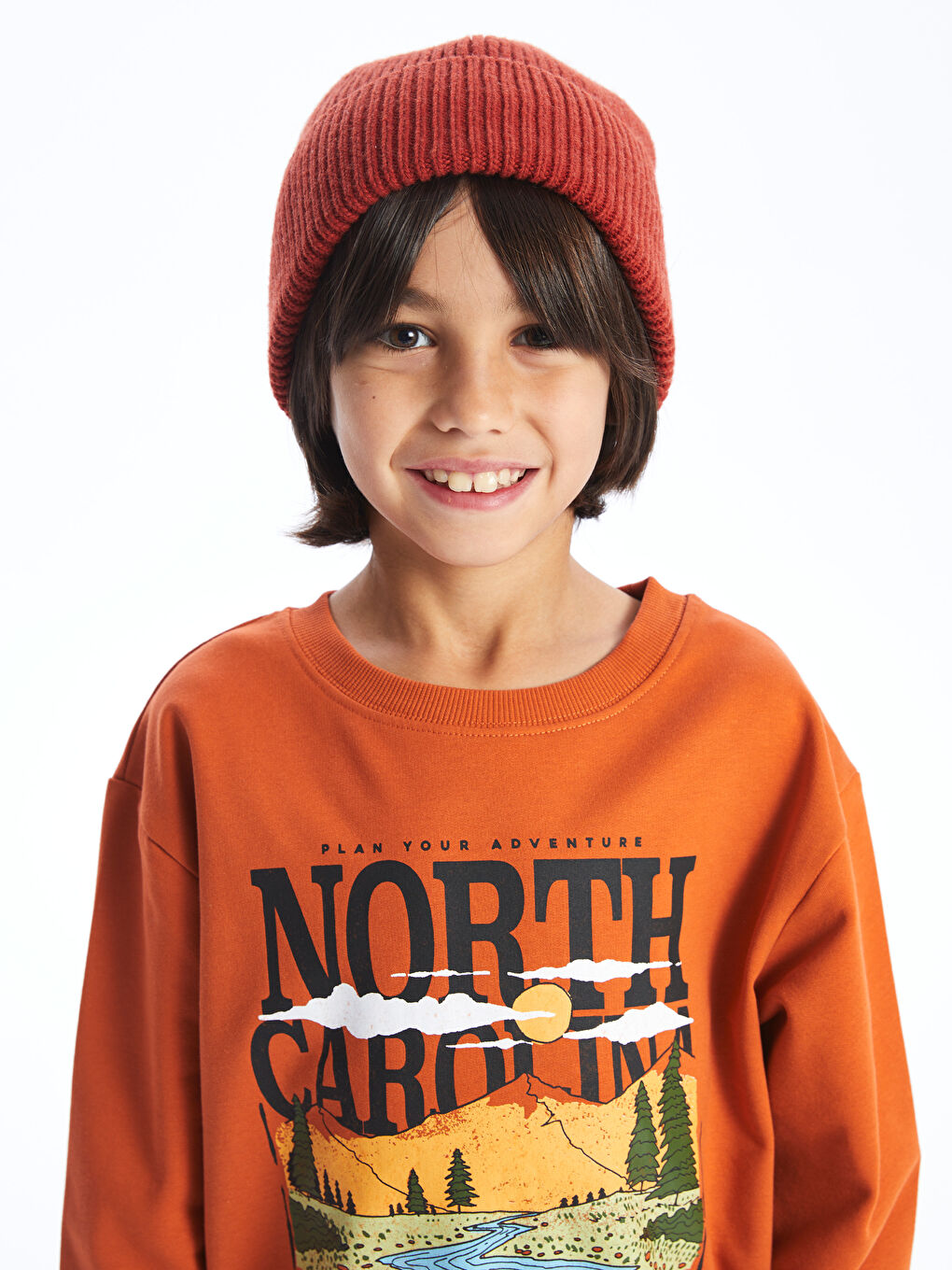 LCW Kids Mat Turuncu Rahat Kalıp Bisiklet Yaka Baskılı Erkek Çocuk Sweatshirt - 1