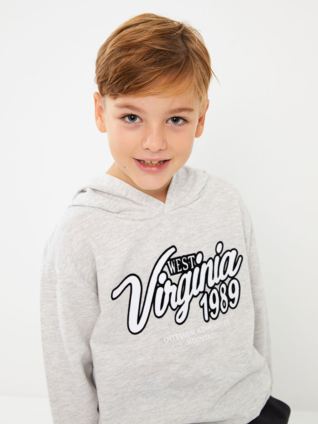 LCW Kids Grey Mel - Lacivert Baskılı Uzun Kollu Erkek Çocuk Hoodie - 1