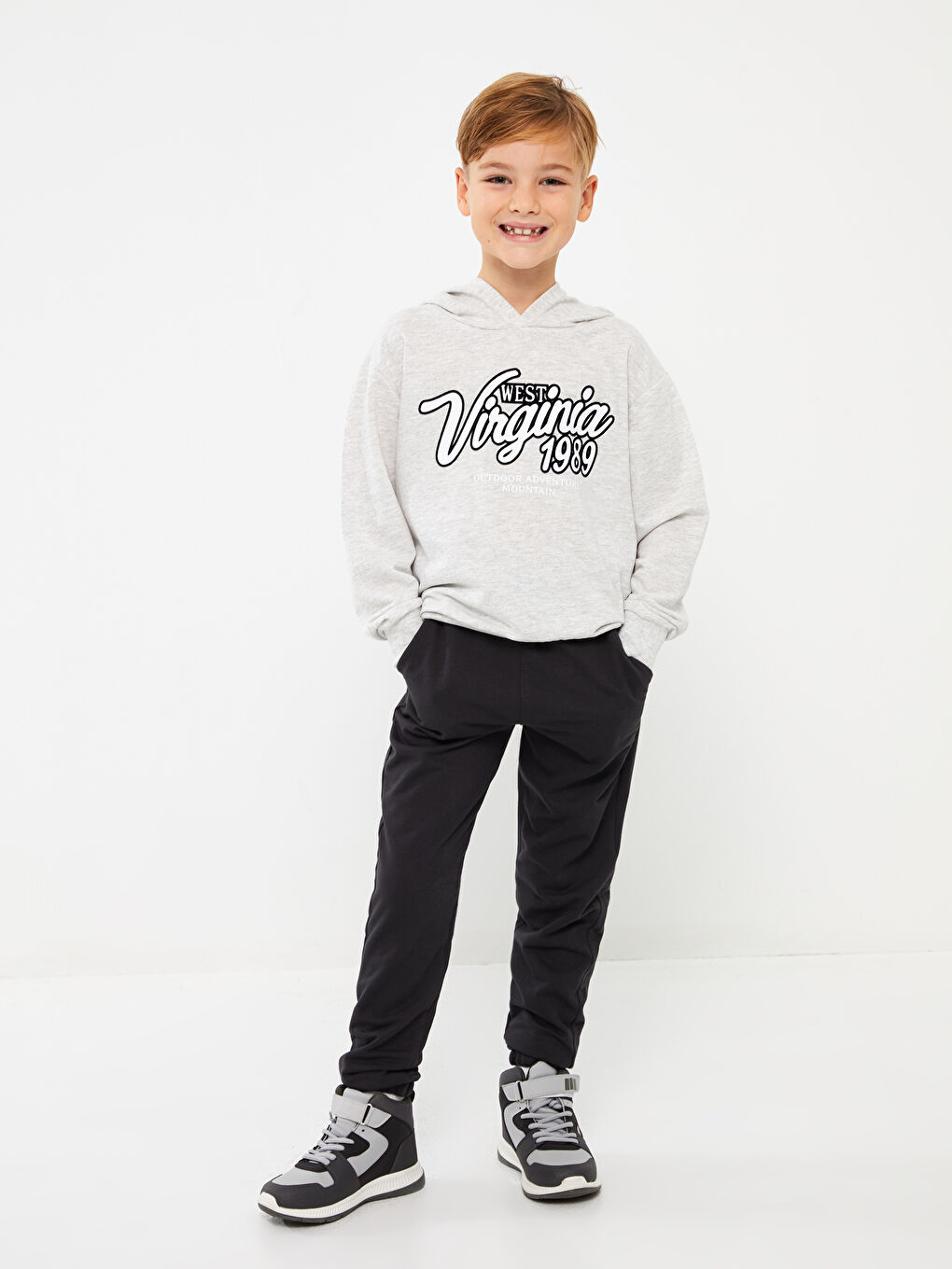 LCW Kids Grey Mel - Lacivert Baskılı Uzun Kollu Erkek Çocuk Hoodie - 2