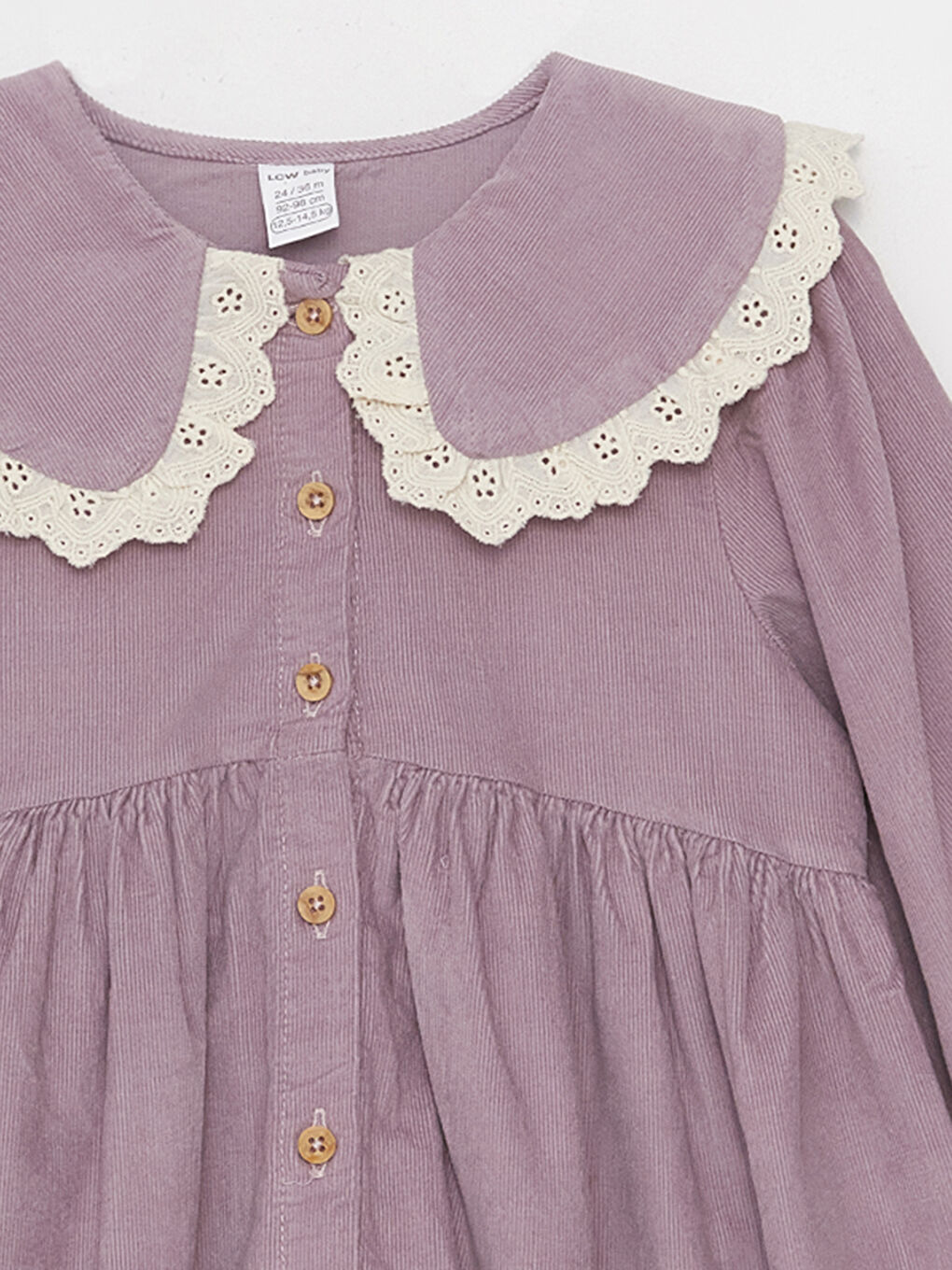 Robe Bébé Fille en Velours à Col Claudine et Manches Longues-2
