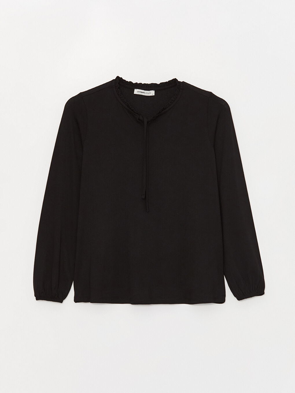 Siyah Bağlamalı Yaka Düz Uzun Kollu Kadın Bluz-5