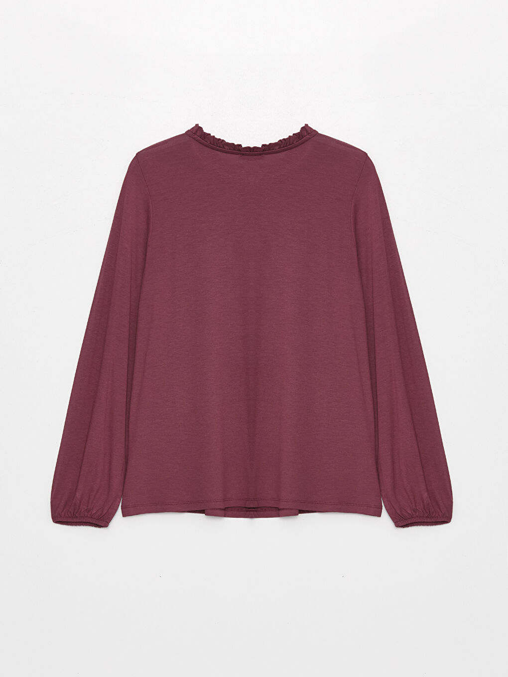 Mürdüm Bağlamalı Yaka Düz Uzun Kollu Kadın Bluz-6