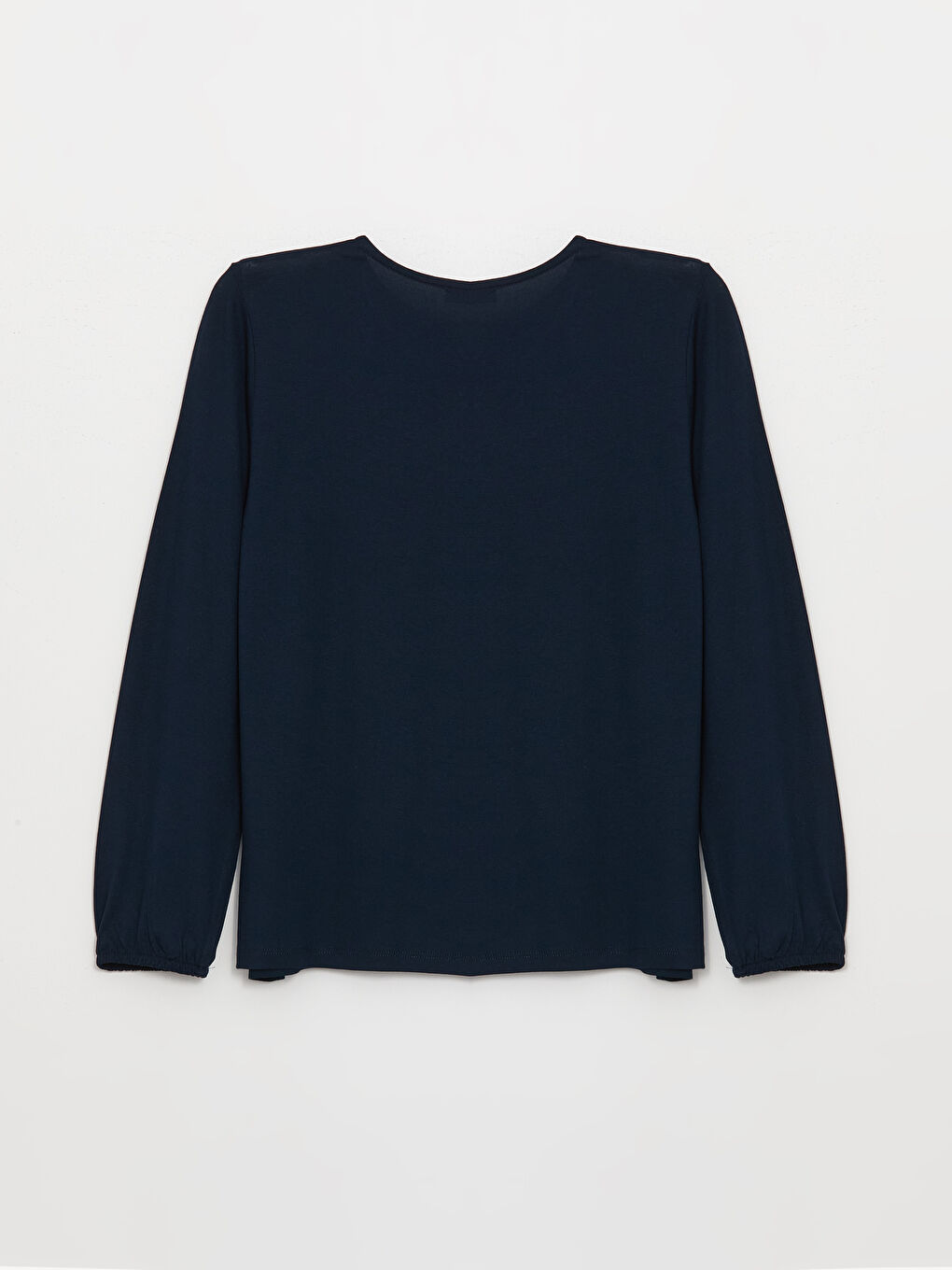 Lacivert Bağlamalı Yaka Desenli Uzun Kollu Kadın Bluz-6