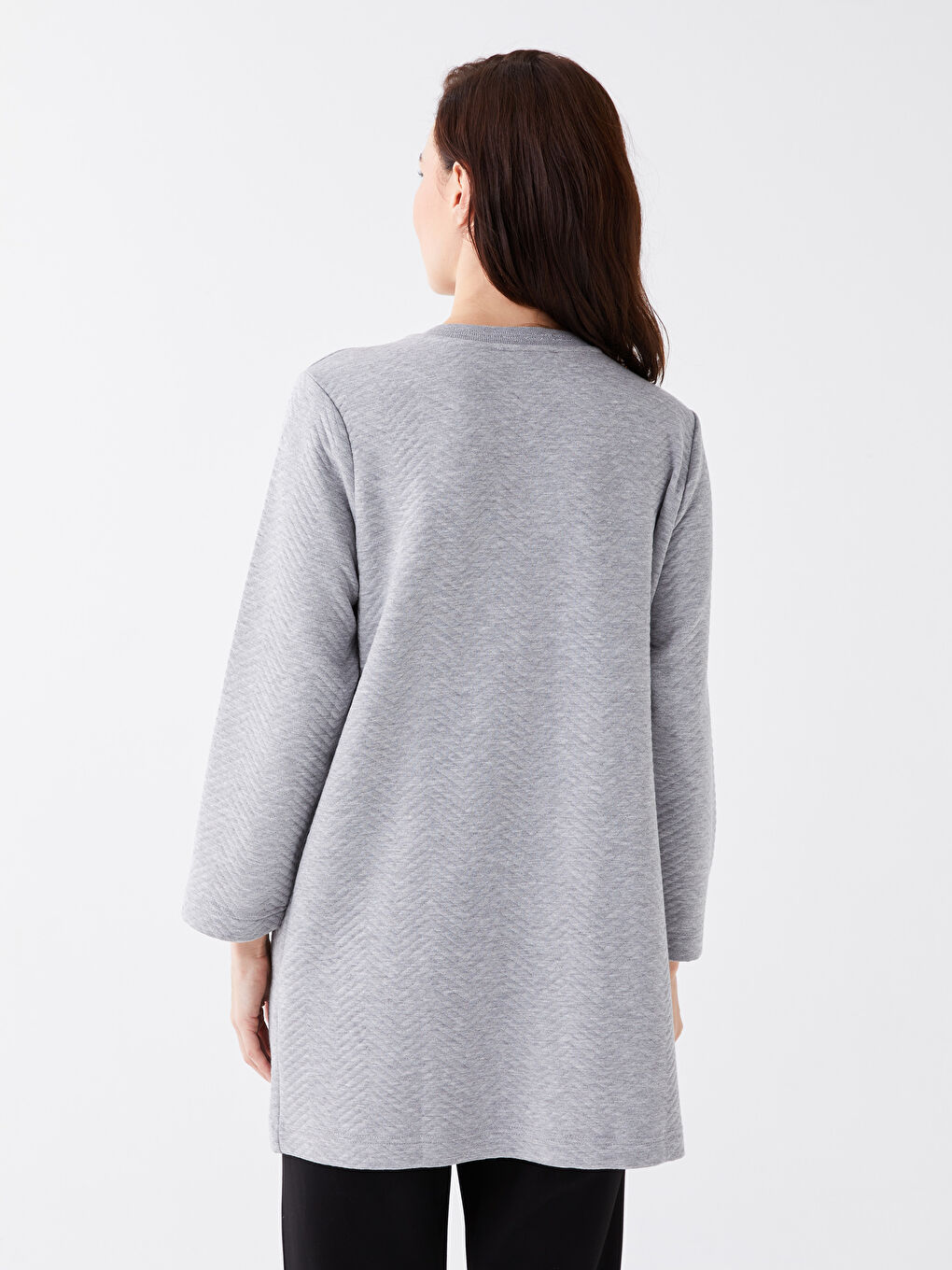 Gri Kolej Yaka Kendinden Desenli Uzun Kollu Kadın Hırka-4