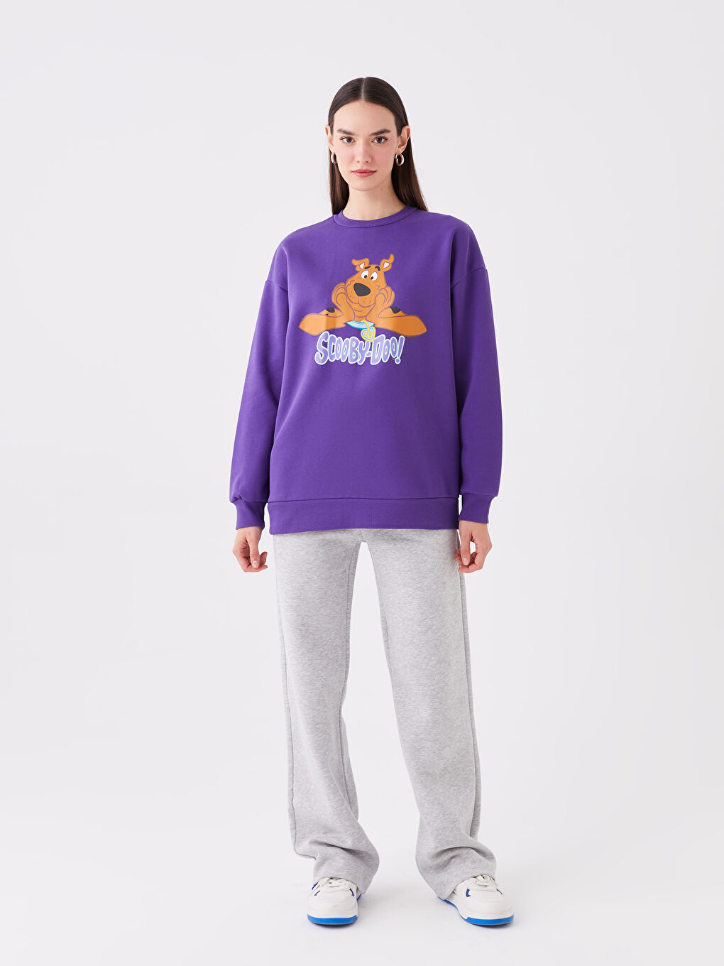 LCW Vision Mor Bisiklet Yaka Scooby Doo Baskılı Oversize Kadın Kalın Sweatshirt - 2