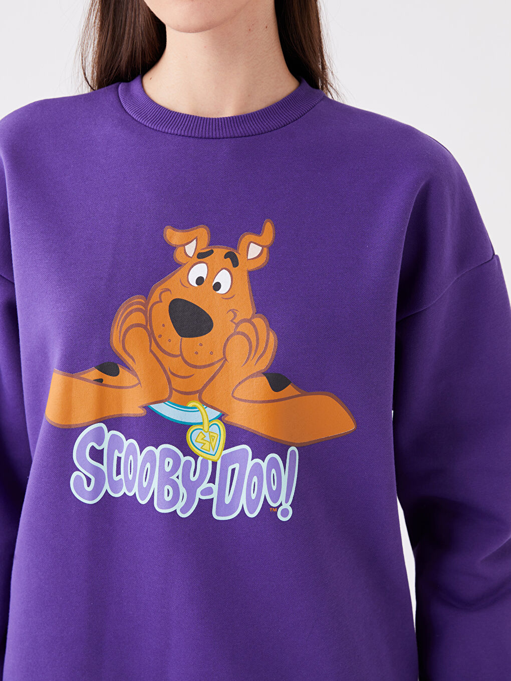 LCW Vision Mor Bisiklet Yaka Scooby Doo Baskılı Oversize Kadın Kalın Sweatshirt - 3