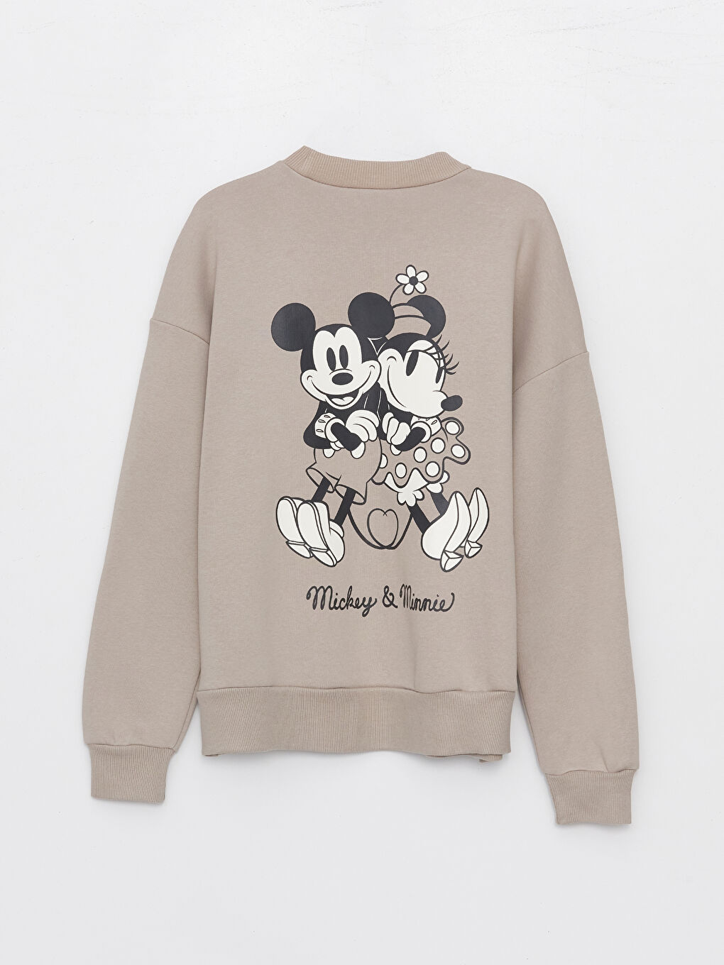 LCW Vision Bej Bisiklet Yaka Mickey Mouse Baskılı Oversize Kadın Kalın Sweatshirt - 6