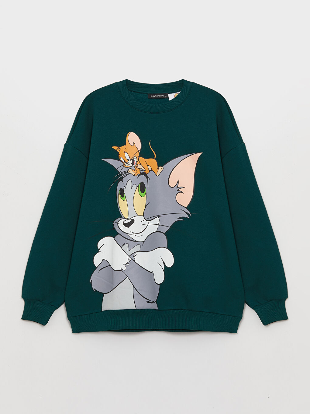 LCW Vision Yeşil Bisiklet Yaka Tom ve Jerry Baskılı Oversize Kadın Kalın Sweatshirt - 5