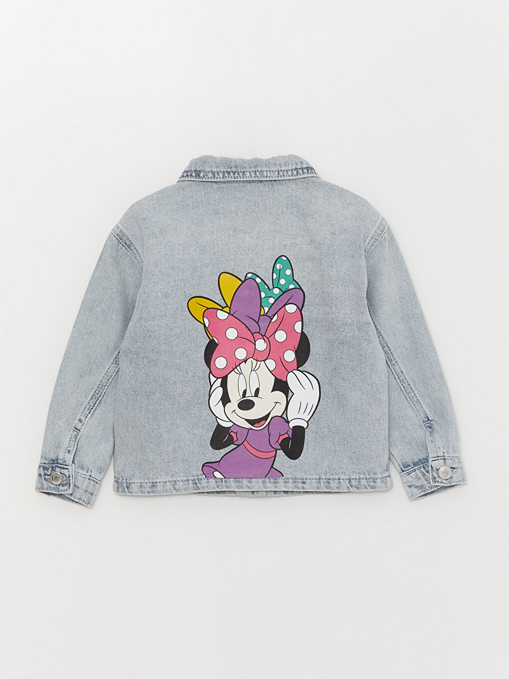 LCW baby Açık Mavi Asit Yıkamalı Minnie Mouse Baskılı Kız Bebek Jean Ceket - 3