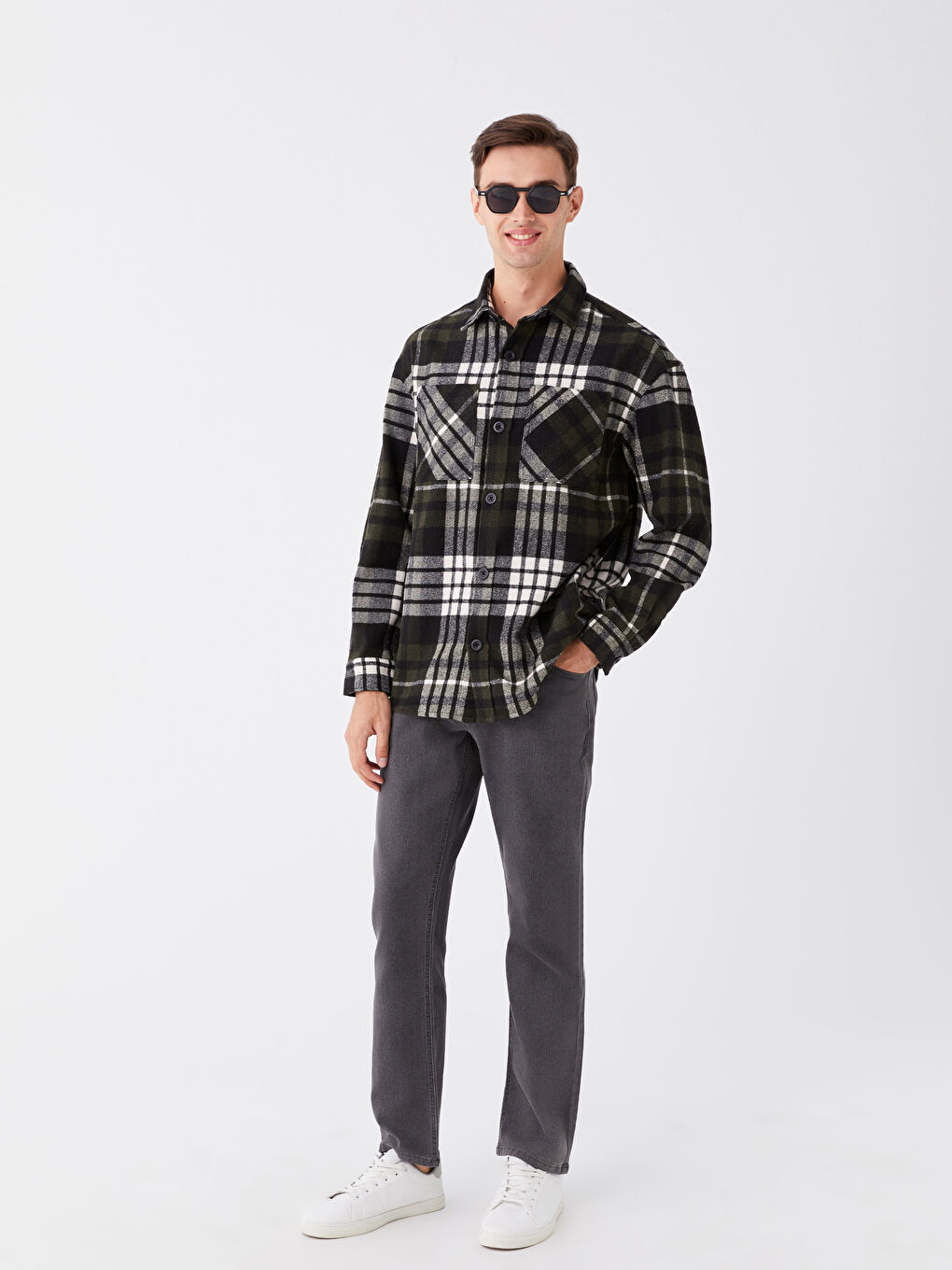 Regular Fit Long Sleeve Plaid Gabardine Men's Shirt Jacket-2