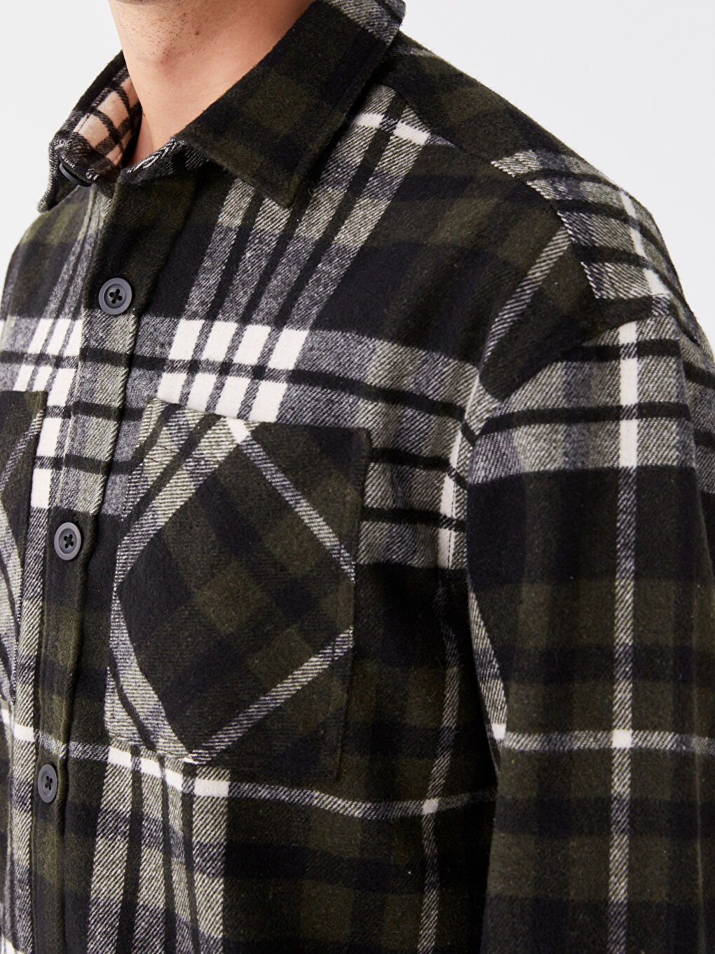 Regular Fit Long Sleeve Plaid Gabardine Men's Shirt Jacket-3