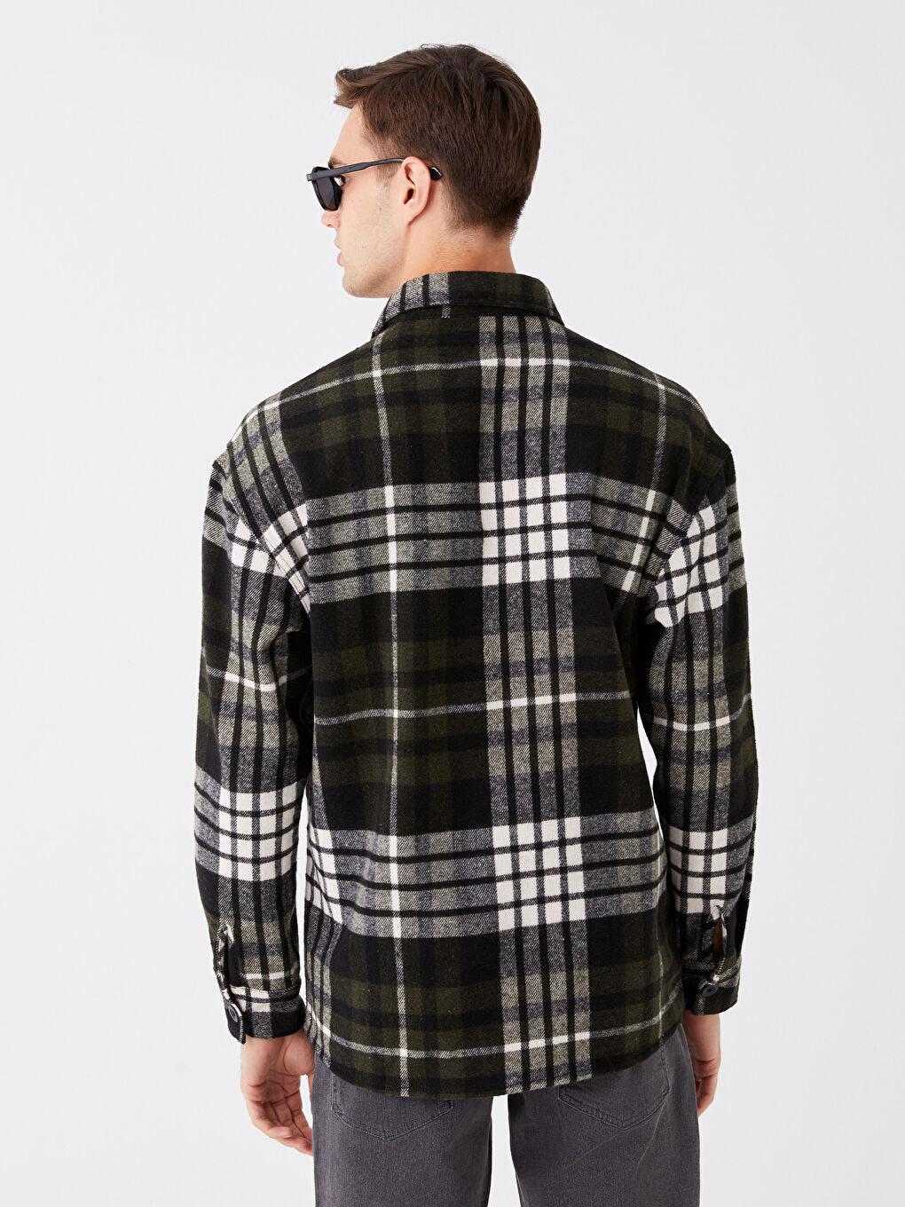 Regular Fit Long Sleeve Plaid Gabardine Men's Shirt Jacket-4