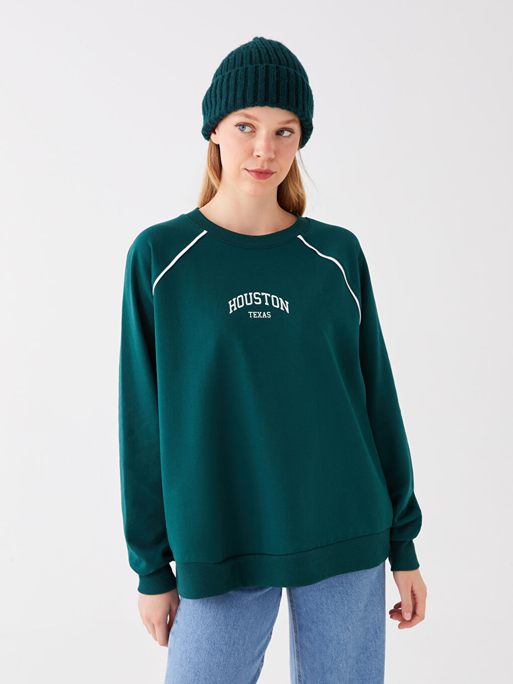 Crew Neck Printed Oversize Women's Thick Sweatshirt