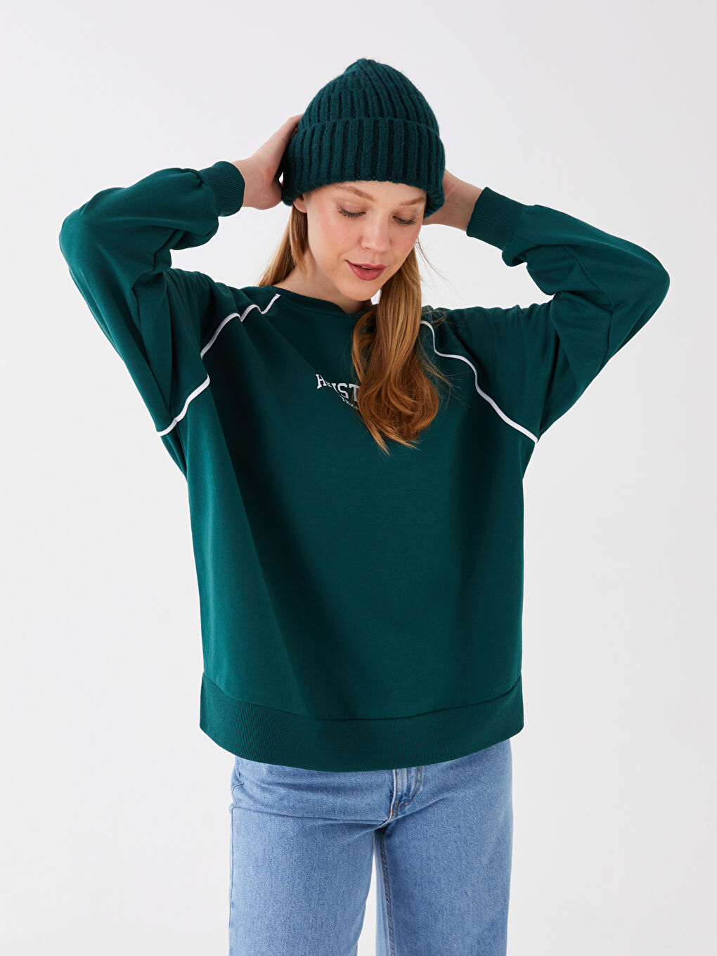 Crew Neck Printed Oversize Women's Thick Sweatshirt-1