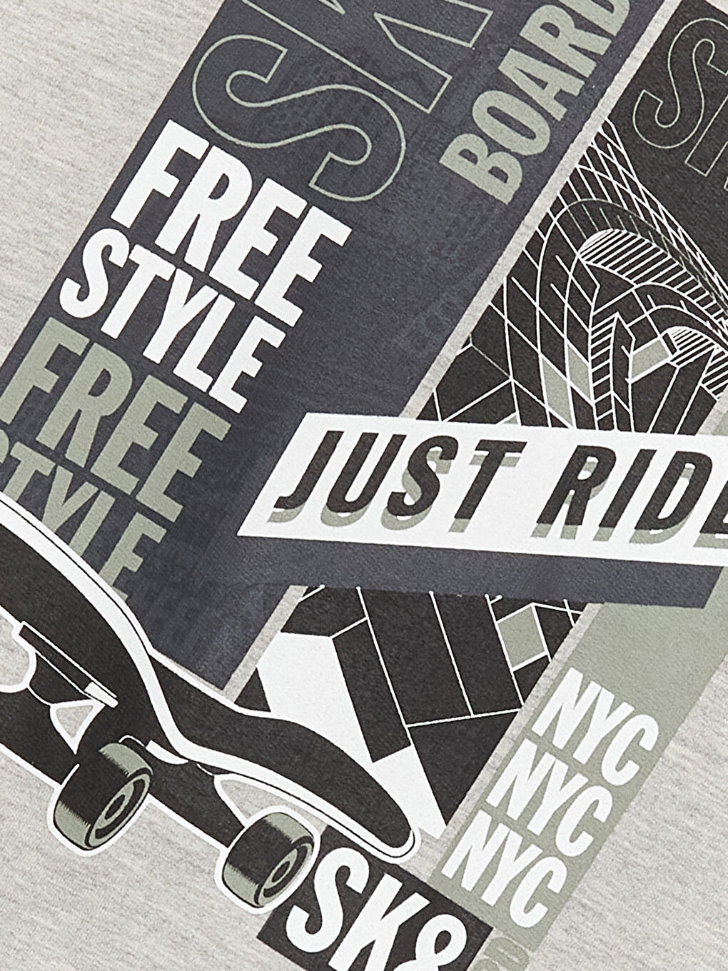 Gri Bisiklet Yaka Baskılı Uzun Kollu Erkek Çocuk Pijama Takımı-3