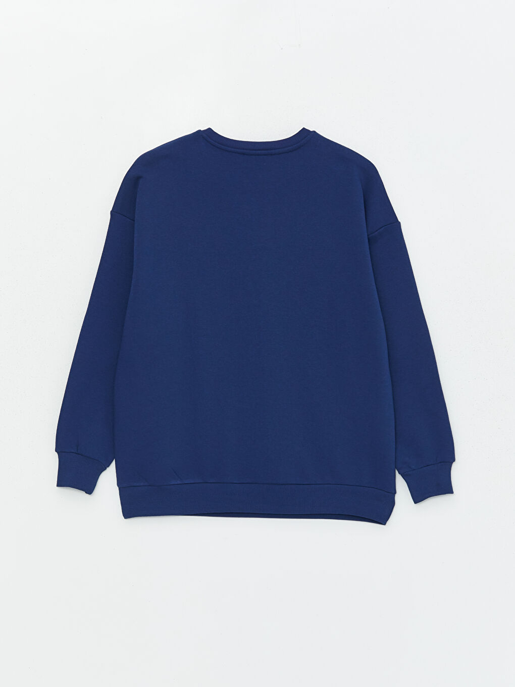 Lacivert Bisiklet Yaka Baskılı Oversize Kadın Kalın Sweatshirt-6