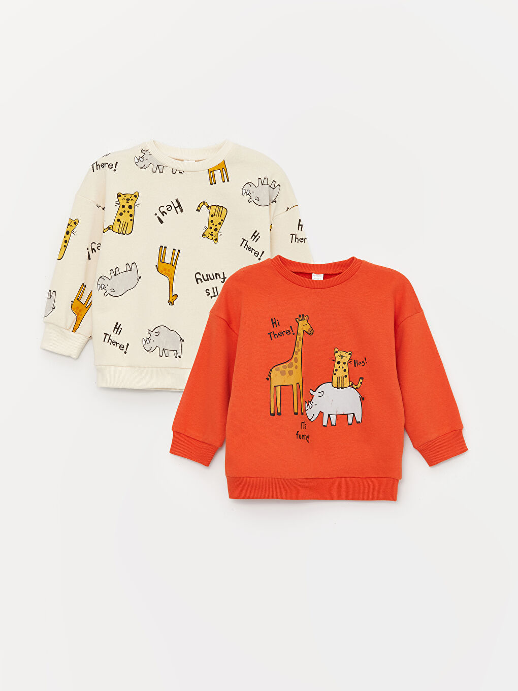 LCW baby Koyu Turuncu Bisiklet Yaka Uzun Kollu Baskılı Erkek Bebek Sweatshirt 2'li