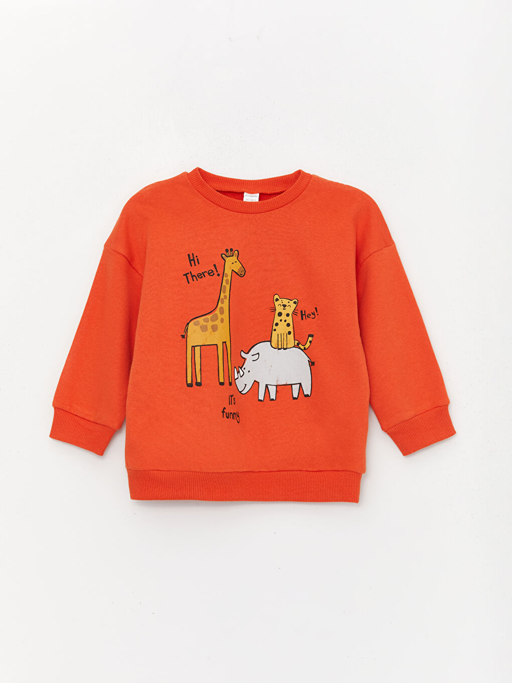 LCW baby Koyu Turuncu Bisiklet Yaka Uzun Kollu Baskılı Erkek Bebek Sweatshirt 2'li - 1