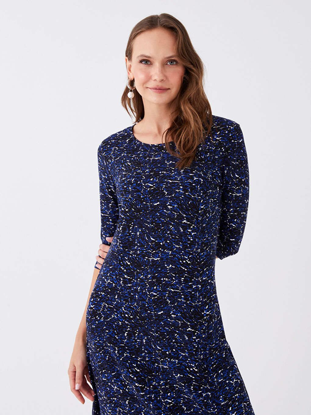 LCW Grace Crew Neck Patterned A Form Women's Dress -W3CE63Z8-LSJ