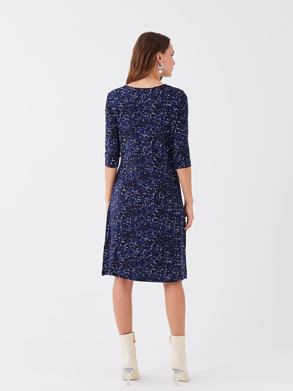 LCW Grace Crew Neck Patterned A Form Women's Dress -W3CE63Z8-LSJ
