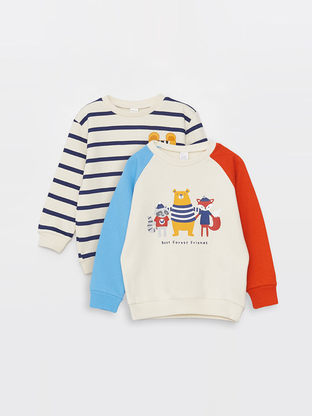 LCW baby Bej Bisiklet Yaka Uzun Kollu Baskılı Erkek Bebek Sweatshirt 2'li