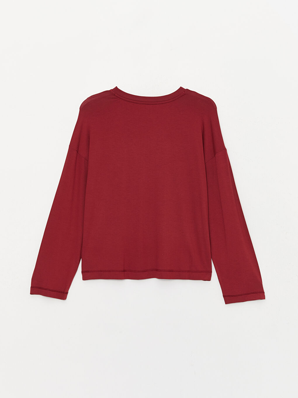 Bordo Bisiklet Yaka Baskılı Uzun Kollu Kadın Pijama Takımı-6