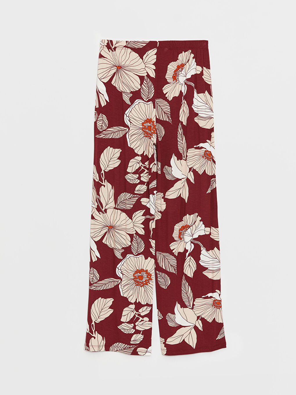 Bordo Beli Lastikli Çiçekli Kadın Pijama Alt-5