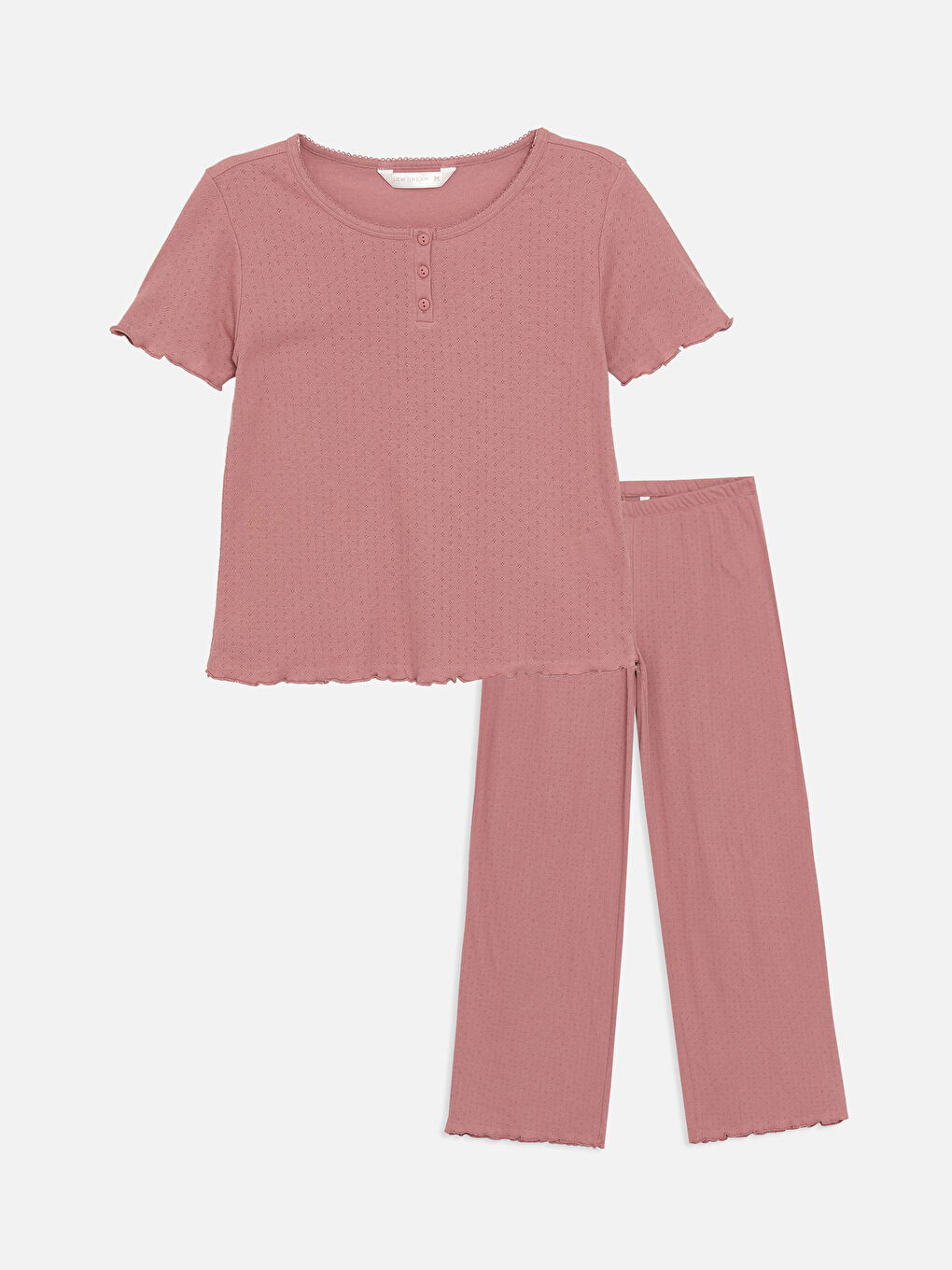 Pembe Bisiklet Yaka Desenli Kısa Kollu Kadın Pijama Takımı-5