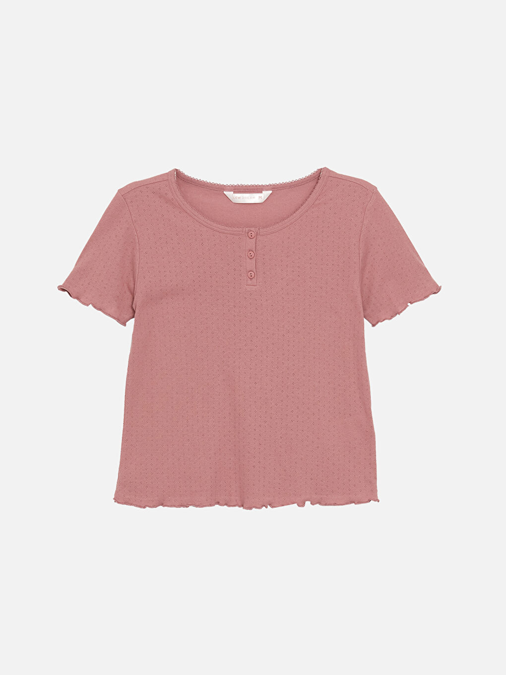 Pembe Bisiklet Yaka Desenli Kısa Kollu Kadın Pijama Takımı-6