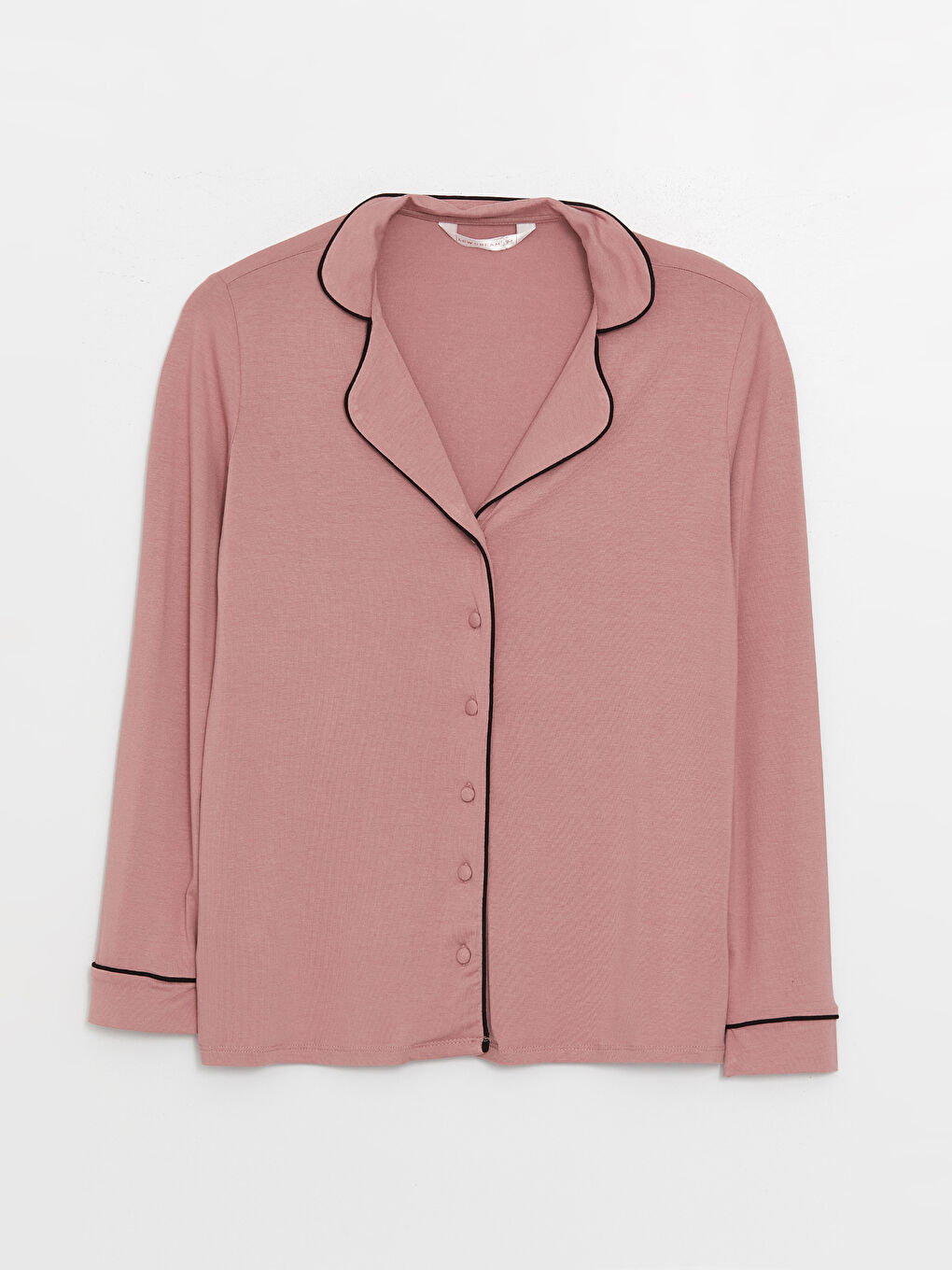 Pembe Gömlek Yaka Düz Uzun Kollu Kadın Pijama Takımı-5