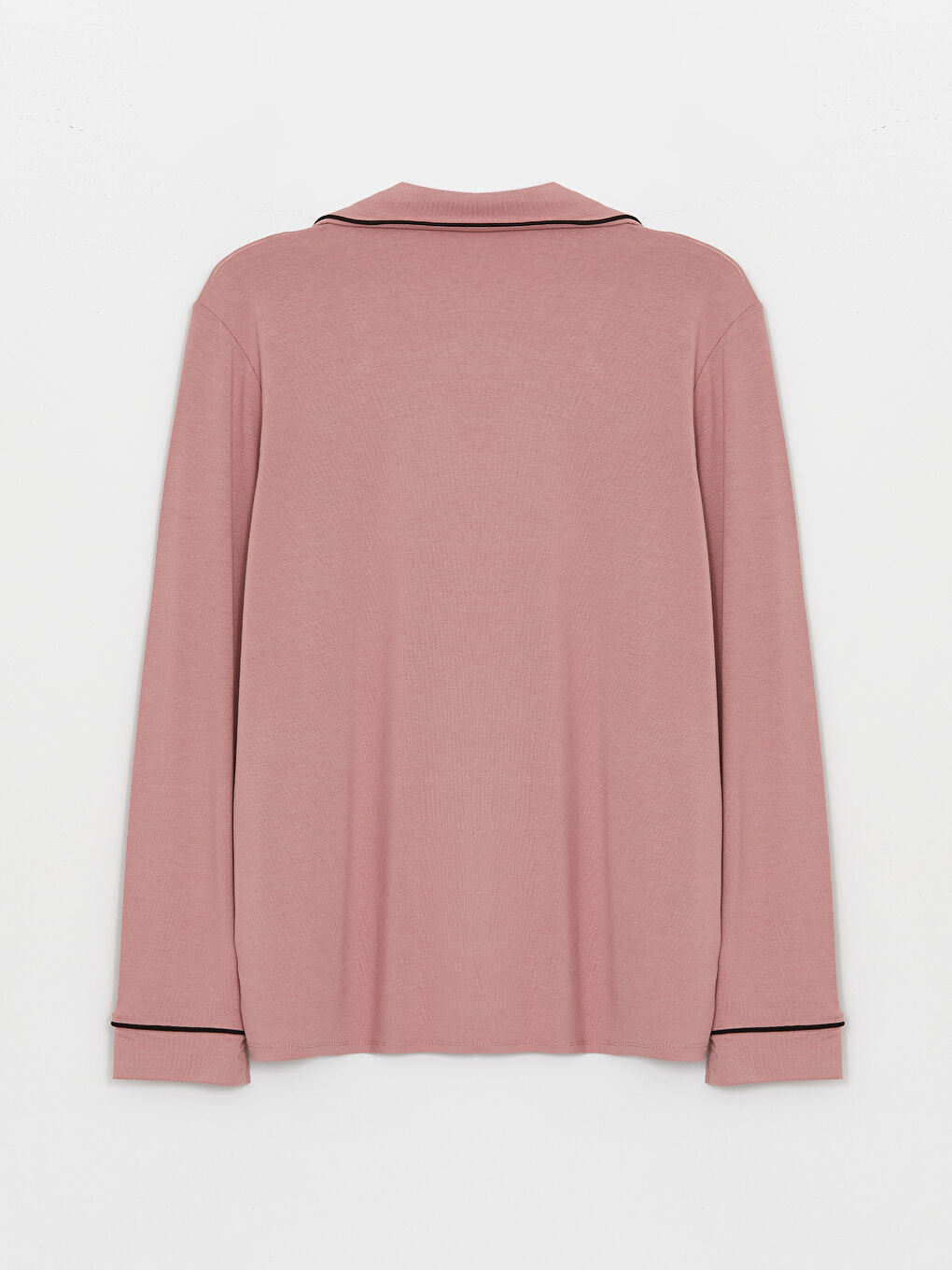 Pembe Gömlek Yaka Düz Uzun Kollu Kadın Pijama Takımı-6