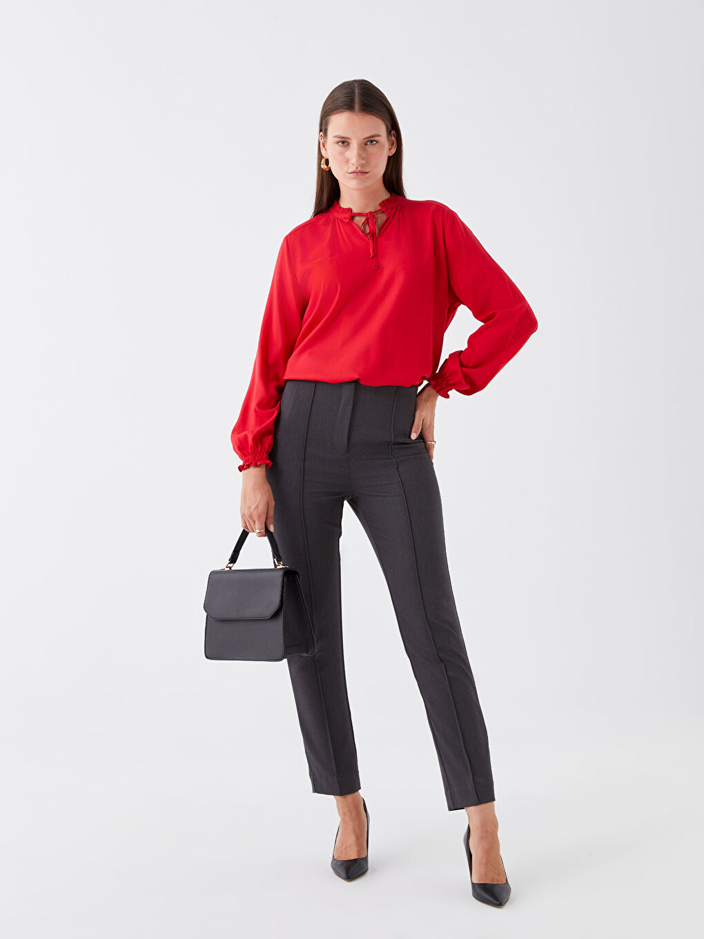 بنطلون سادة بقصة رفيعة للسيدات-2