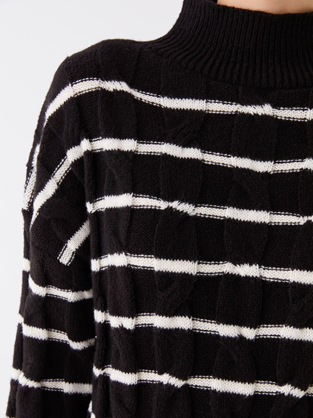 LCW Modest Half Turtleneck Striped Long Sleeve Women's Knitwear Sweater -W3CF67Z8-LEG